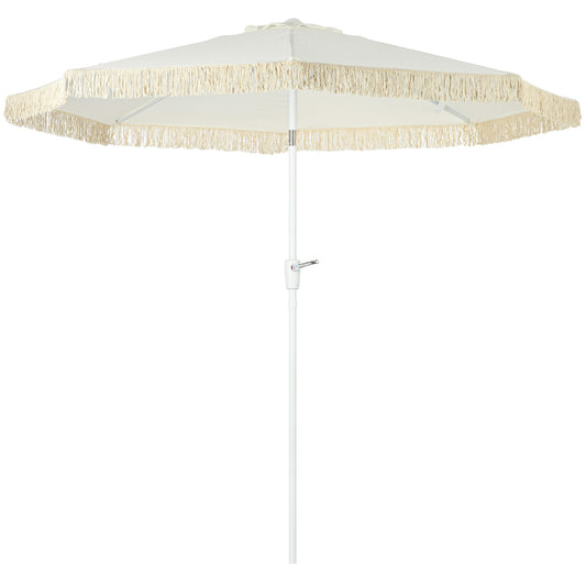 Outsunny Garden Parasol with Tilting Crank and Pole 2 Sections, Polyester and Metal, 2.6x2.4 m, White