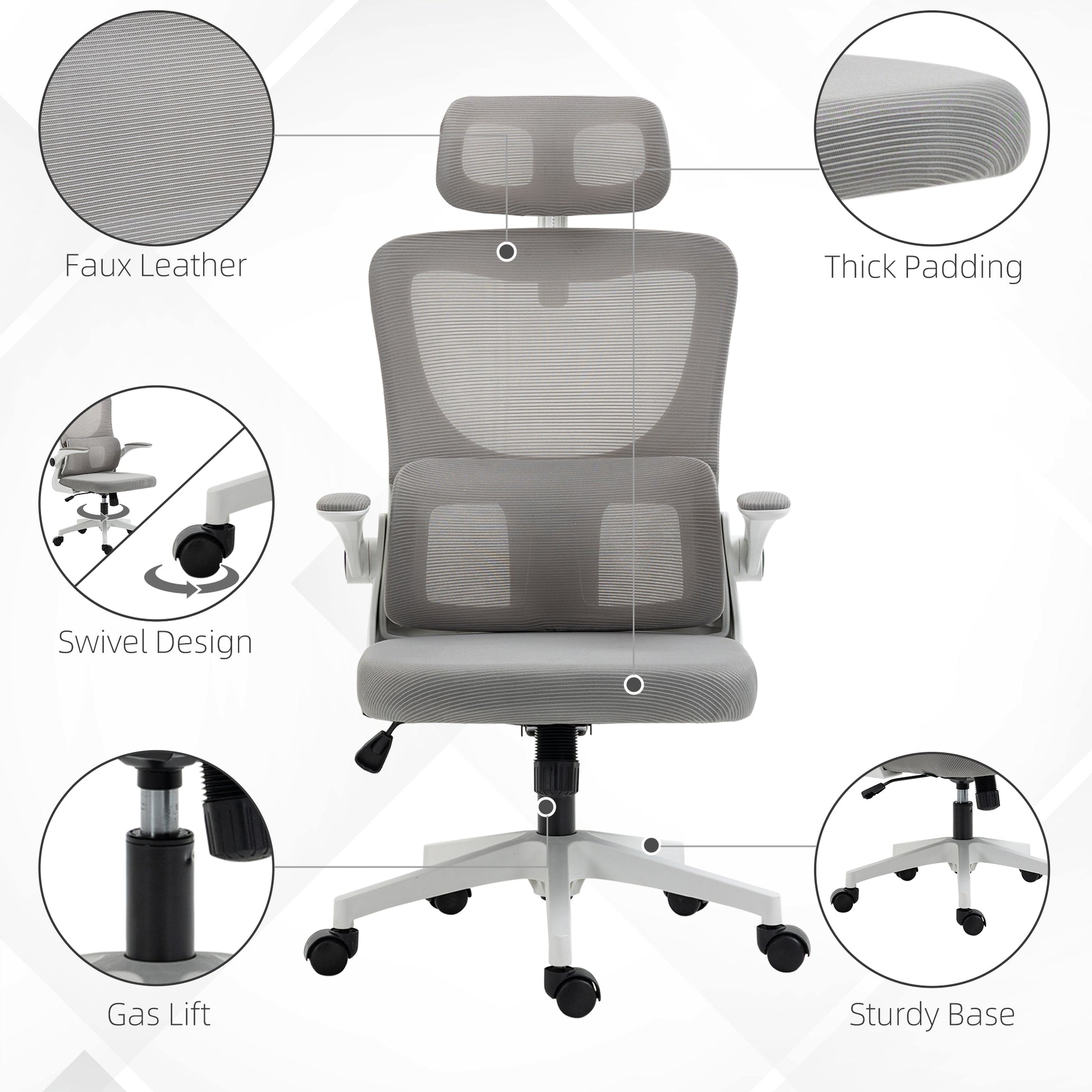 Vinsetto Ergonomic Office Chair with Adjustable Height with Footrest and Headrest, 60x59x114-122 cm, Gray - Borgè