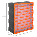 60 Drawer Plastic Wall Mounted Workshop Storage Cabinet for Small Parts, Multipurpose, 38 x 16 x 47.5cm