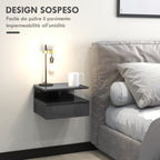 Set of 2 Modern Floating Bedside Tables with Drawer and Wooden Shelf 35x32x22.5cm, Glossy Black