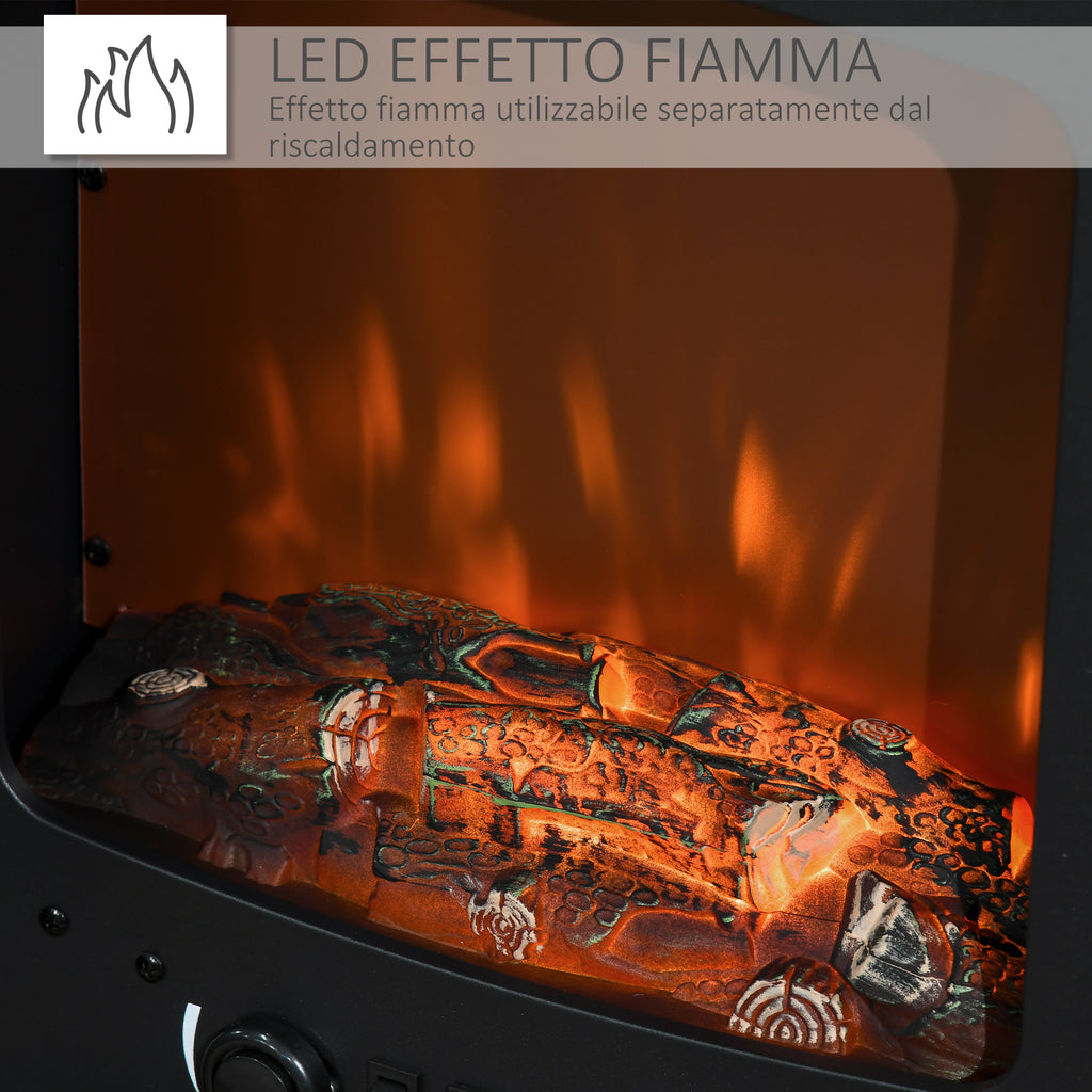 Electric Fireplace with Flame Effect, Adjustable Temperature 900W-1800W, Coverage 15-20m², 39x26x54.8cm, Black