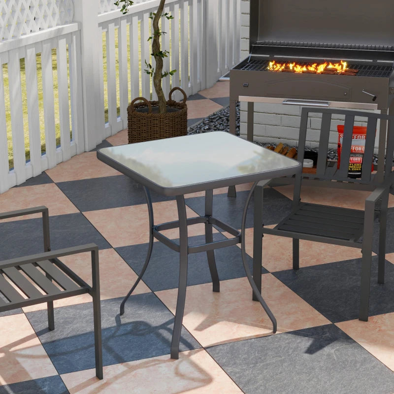 Modern Coffee Table with Tempered Glass Top, Outdoor Garden Table with Metal Frame, 68.5 x 68.5 x 84 cm, Grey - Borge' Group Limited