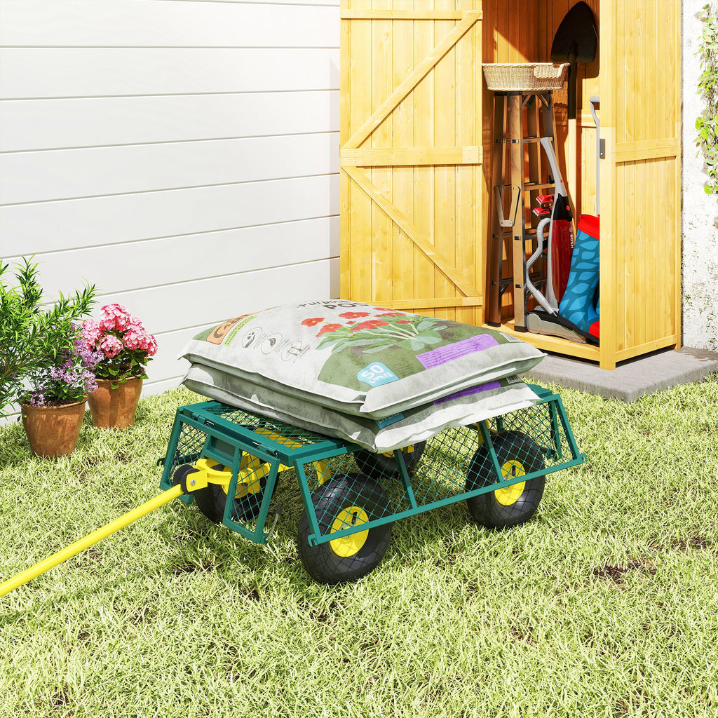 Outsunny Steel Garden Cart with 200 kg Capacity and Removable Side Walls, 104 x 54 x 51 cm, Green and Yellow