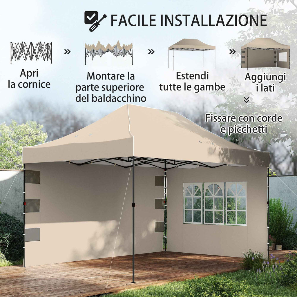 Outsunny Pop Up Folding Gazebo with Side Walls and Windows, 2.9 x 4.3 m, Metal and Oxford Fabric, Sand Brown
