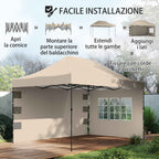 Outsunny Pop Up Folding Gazebo with Side Walls and Windows, 2.9 x 4.3 m, Metal and Oxford Fabric, Sand Brown