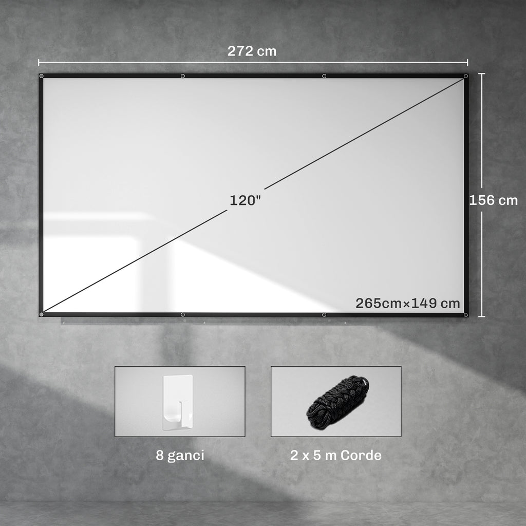 HOMCOM 120" 16:9 HD 4K/8K Projector Screen, Foldable and Portable, Anti-Wrinkle and Washable, Double-Sided, White