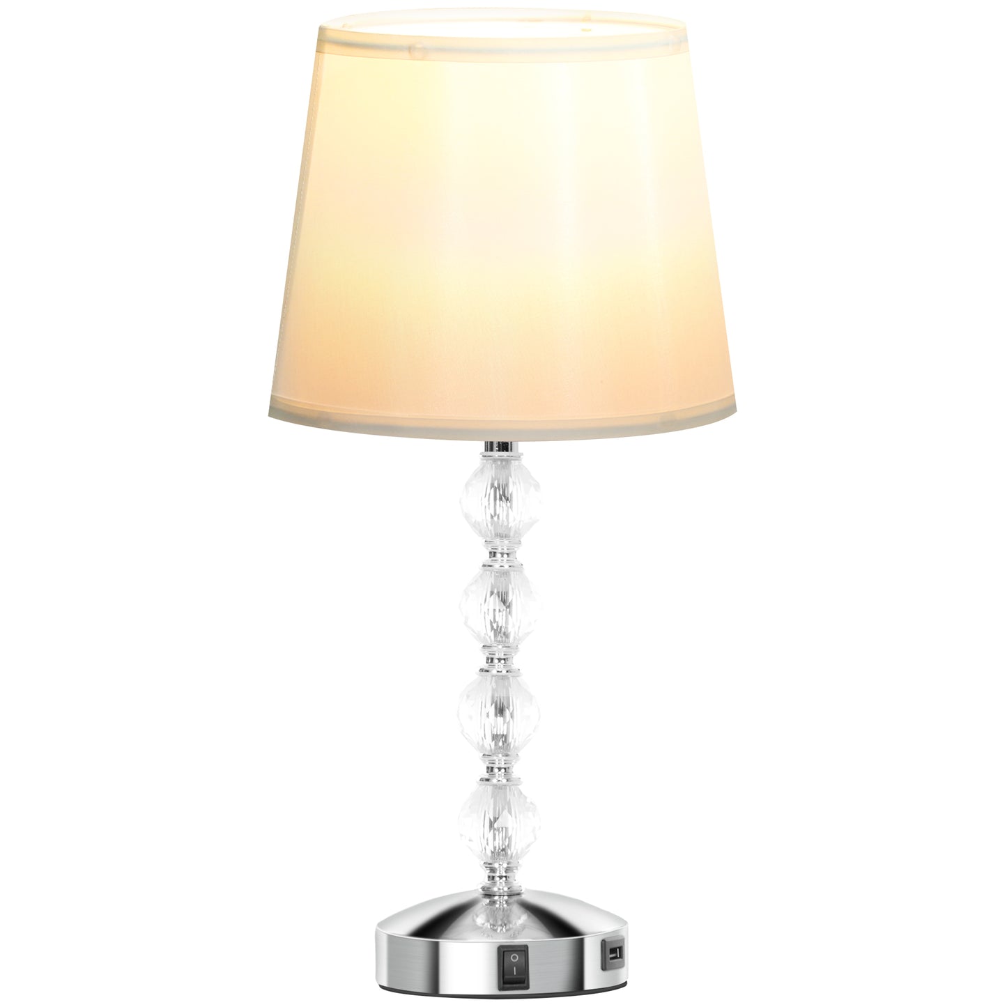 Crystal Table Lamp with USB Port, Metal, Glass and Polyester, Ø23x45 cm, White and Silver