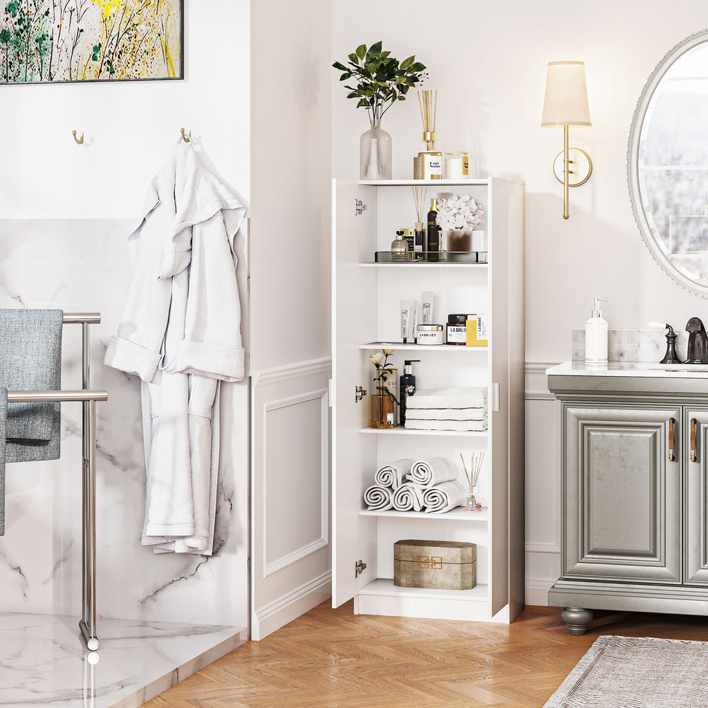 Modern Multipurpose Cabinet with 5 Shelves and Adjustable Levels, in Wood, 60x31.5x165 cm, White