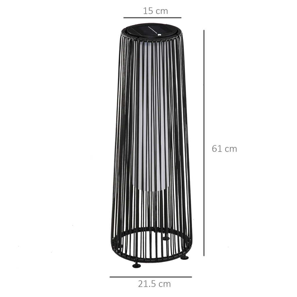 Outsunny Solar LED Garden Lantern with Charging Panel in Rattan and Metal, Ø21.5x61cm, Black