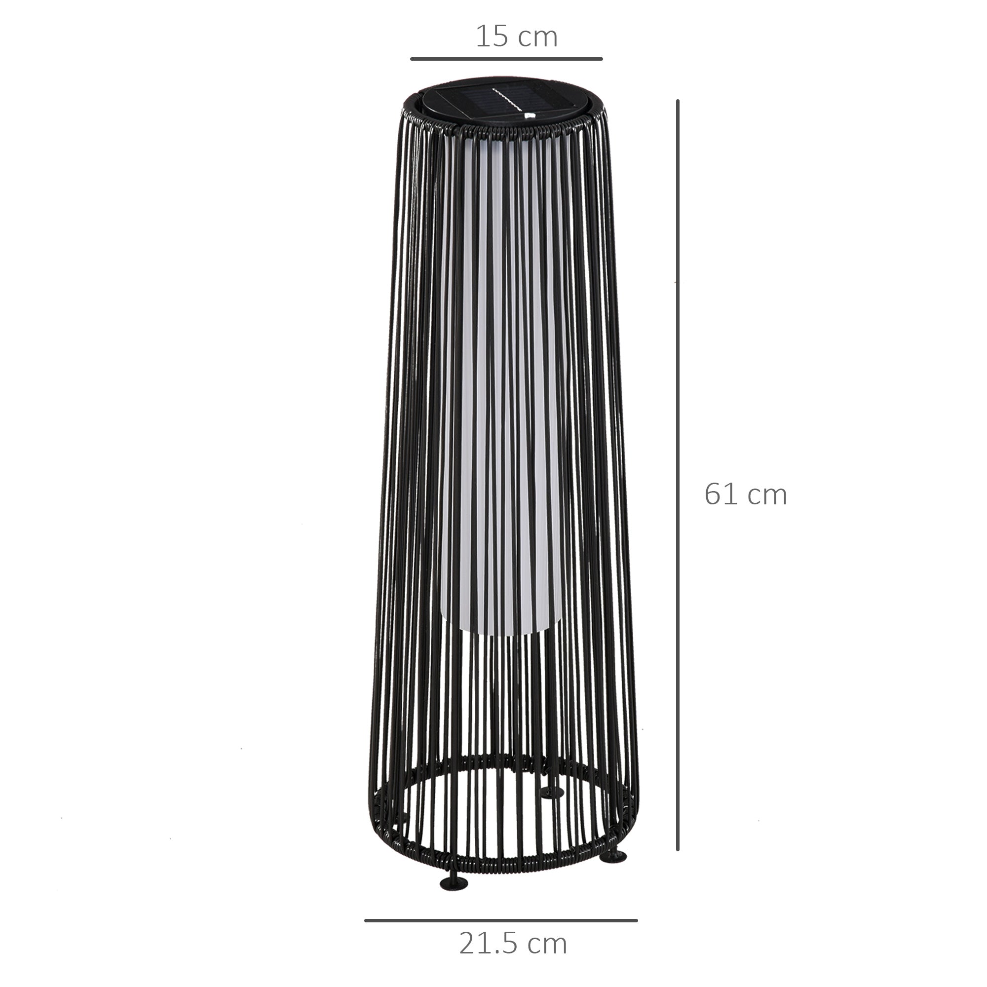 Outsunny Solar LED Garden Lantern with Charging Panel in Rattan and Metal, Ø21.5x61cm, Black
