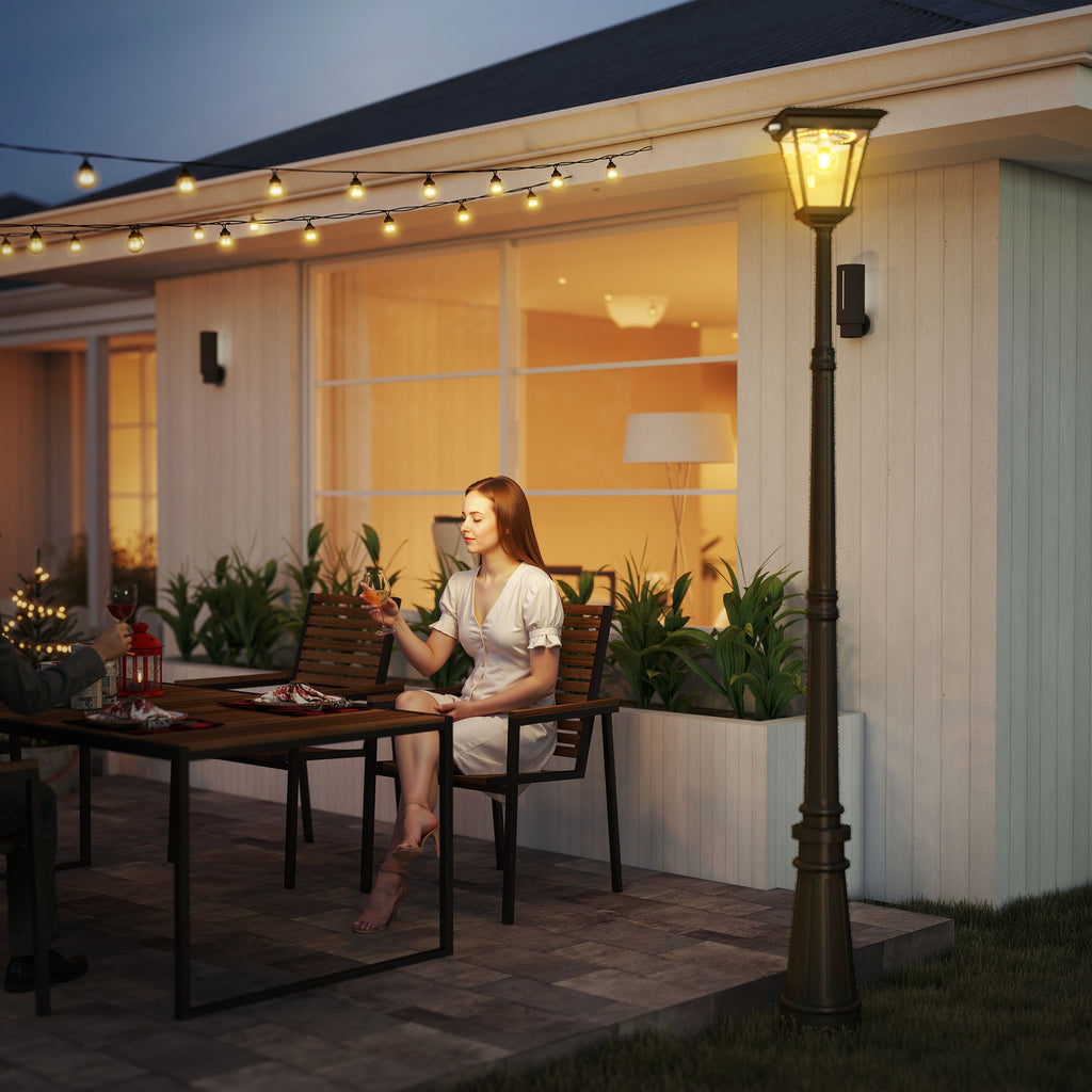 Solar Powered Garden Lamp with PIR Sensor, Aluminum and Glass, 26x24x220 cm, Black