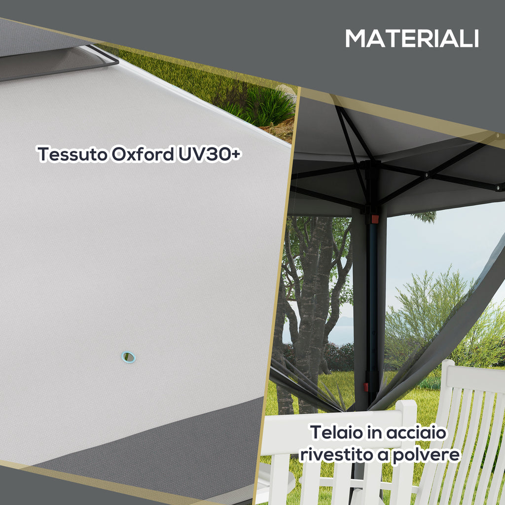 Gazebo with Mosquito Nets Adjustable on 3 Levels, in Steel and Oxford Fabric, 326x326x272 cm, Light and Dark Grey