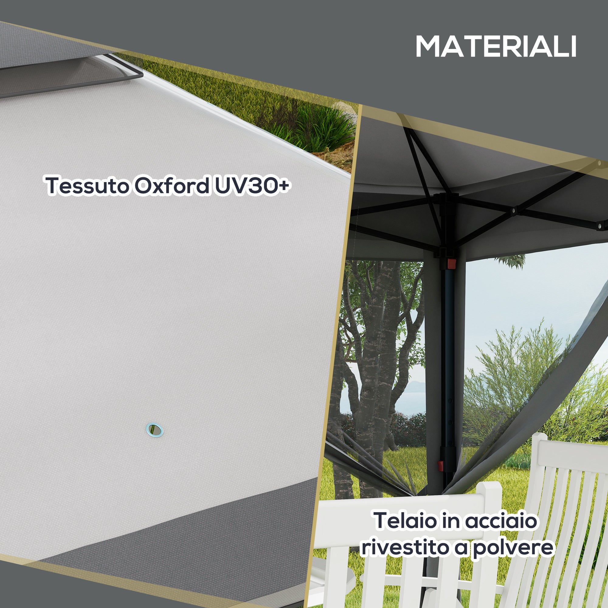 Gazebo with Mosquito Nets Adjustable on 3 Levels, in Steel and Oxford Fabric, 326x326x272 cm, Light and Dark Grey