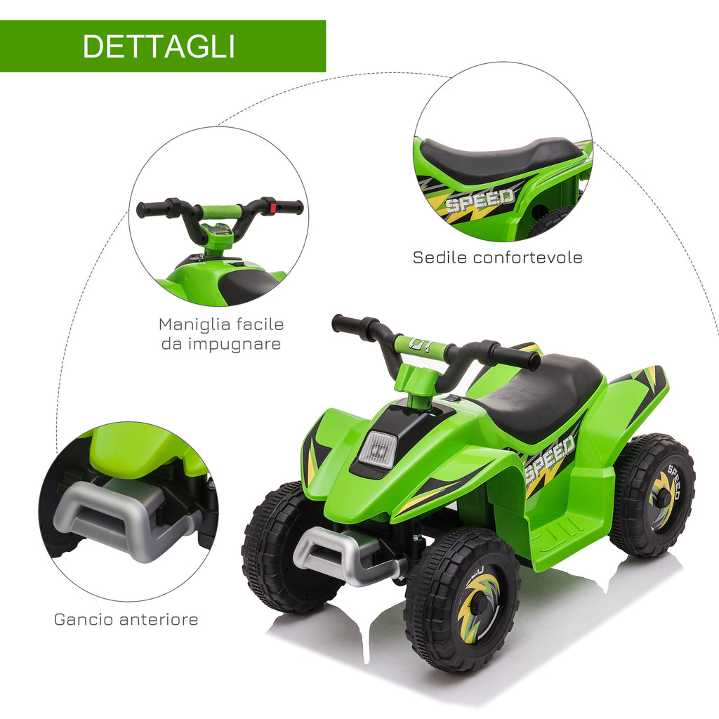 Electric Quad Bike for Kids with 6V Rechargeable Battery and Forward and Reverse Gear, 72x40x45.5 cm, Green