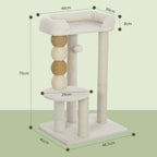 Cat Tower with Bed, Platform and Toy Ball, Made of Wood, Plush and Jute, 48.5x40x76 cm, Beige