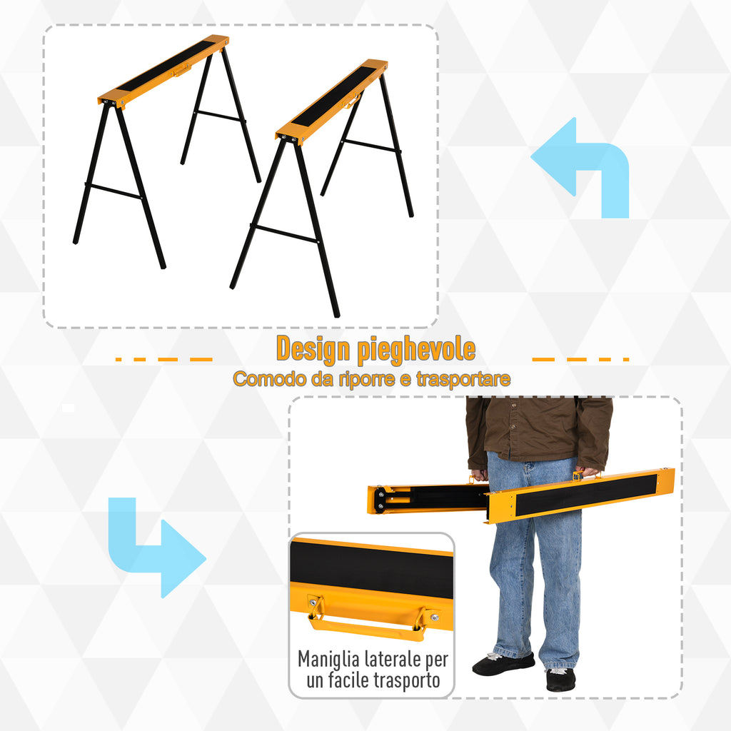 HOMCOM Set of 2 Folding Sawhorses Non-Slip Wood Log Stand Orange