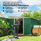 Garden Shed with Sliding Door, Steel, 345x280.5x169-201cm, Green