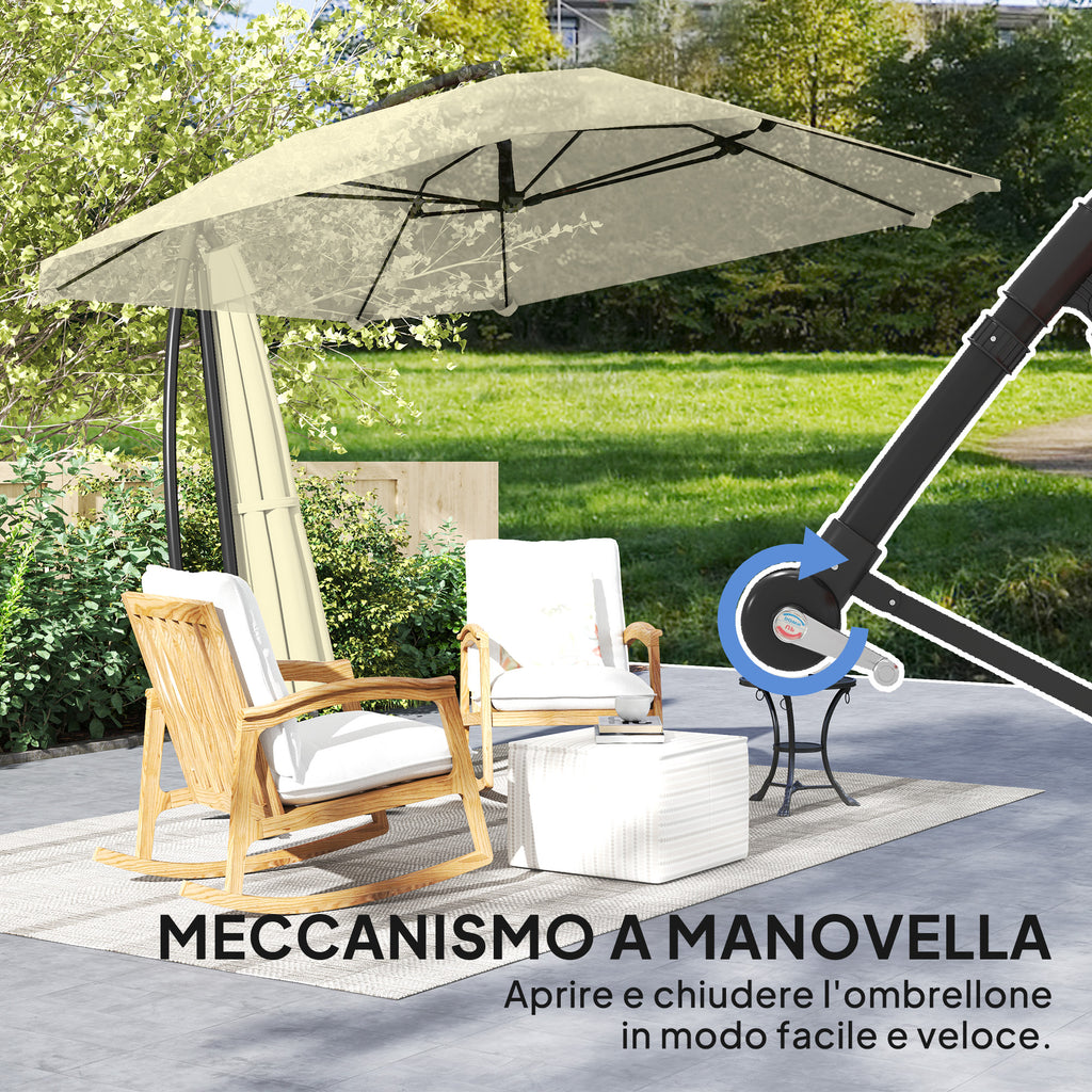 Cantilever Umbrella with Adjustable Cover and Cross Base, in Metal and Polyester, 260x304x245 cm, Cream
