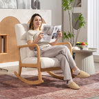 90°-130° Rocking Chair with Lumbar Cushion, Sherpa Fabric Upholstery, 64.5x82x89 cm, White and Wood Color