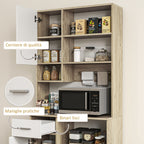 Wooden Pantry Cabinet with Drawer, 3 Cabinets and 4 Open Shelves, 80x35x180 cm, White