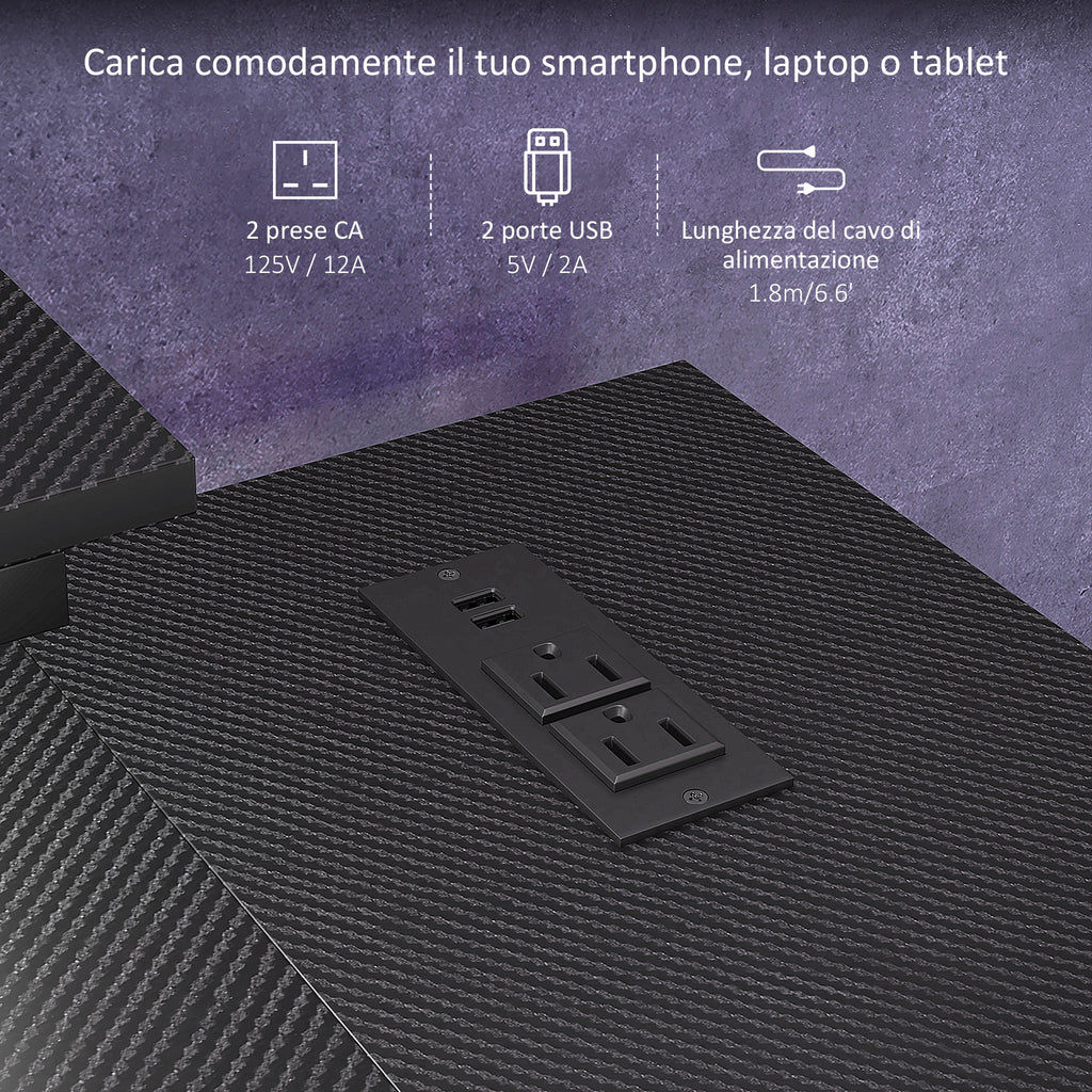 Reversible Corner Desk with LED, Power and USB Sockets, Shelves and Monitor Stand, Black