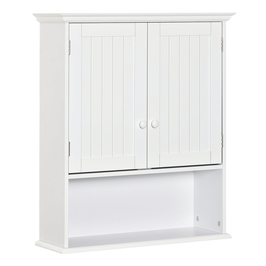 Wall-Mounted Bathroom Cabinet with 2 Doors and Open Shelf, Adjustable Internal Shelf, White