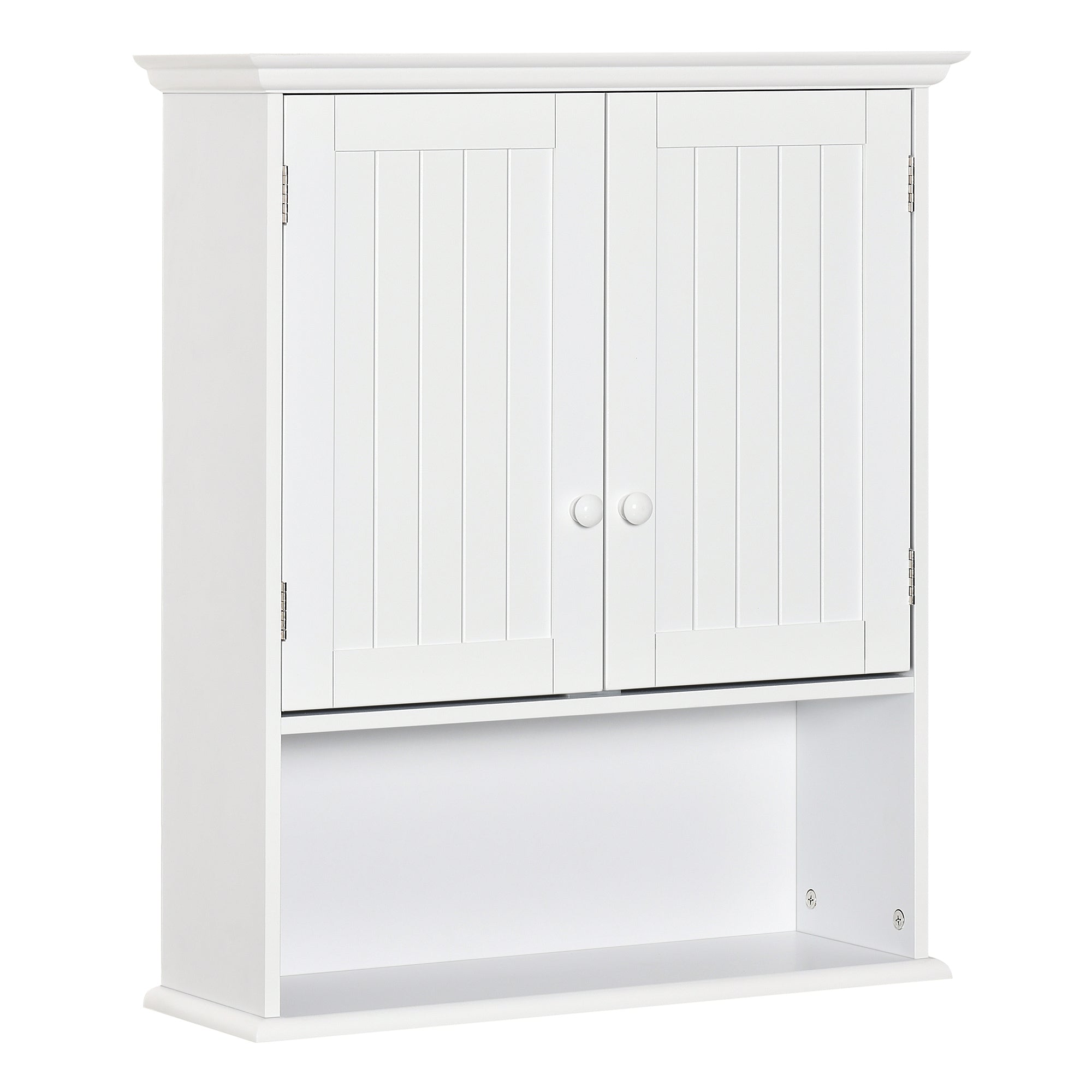 Wall-Mounted Bathroom Cabinet with 2 Doors and Open Shelf, Adjustable Internal Shelf, White