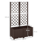 Raised Planter with Trellis for Climbing and 8 Drainage Holes in PP, 80x40x135 cm, Brown