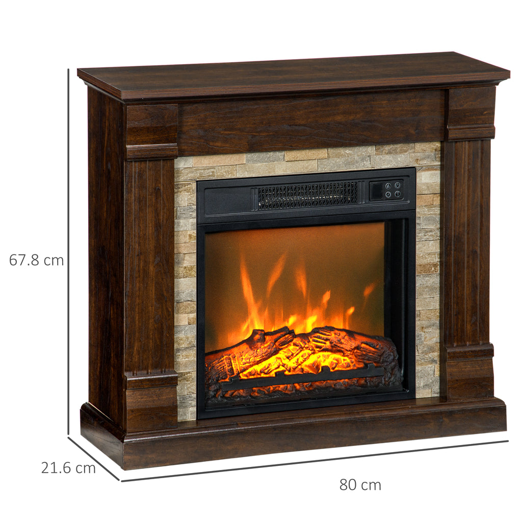 Built-in Electric Fireplace with Timer, Adjustable Flame and Temperature, 80x21.6x67.8 cm, Brown