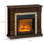 Built-in Electric Fireplace with Timer, Adjustable Flame and Temperature, 80x21.6x67.8 cm, Brown
