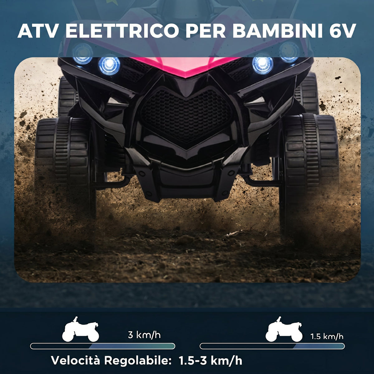 AIYAPLAY Kids Electric Quad Bike ATV with 6V Rechargeable Battery, LED Headlights and Music, Ages 18-56 Months, Pink