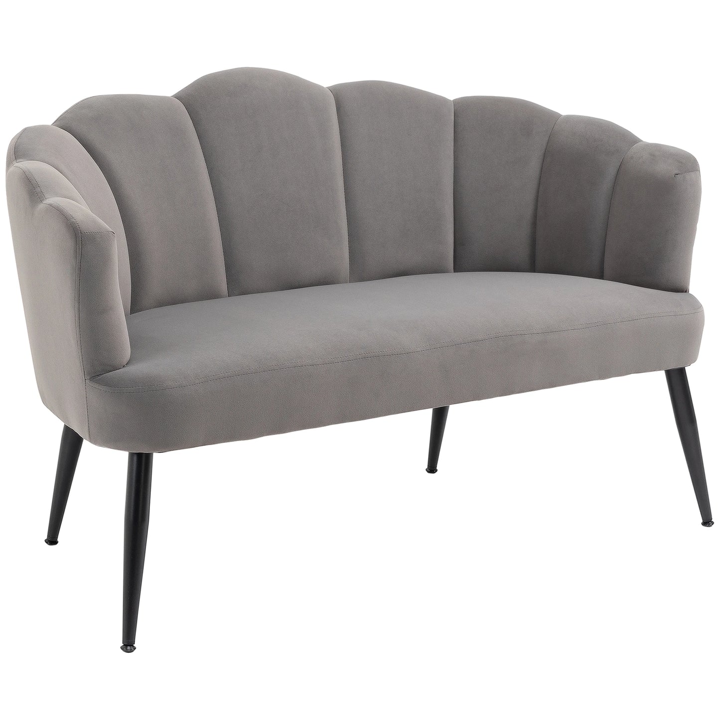 MADISON | 2 Seater Velvet Sofa with Metal Legs and Shell Backrest, 132x66x80cm, Grey