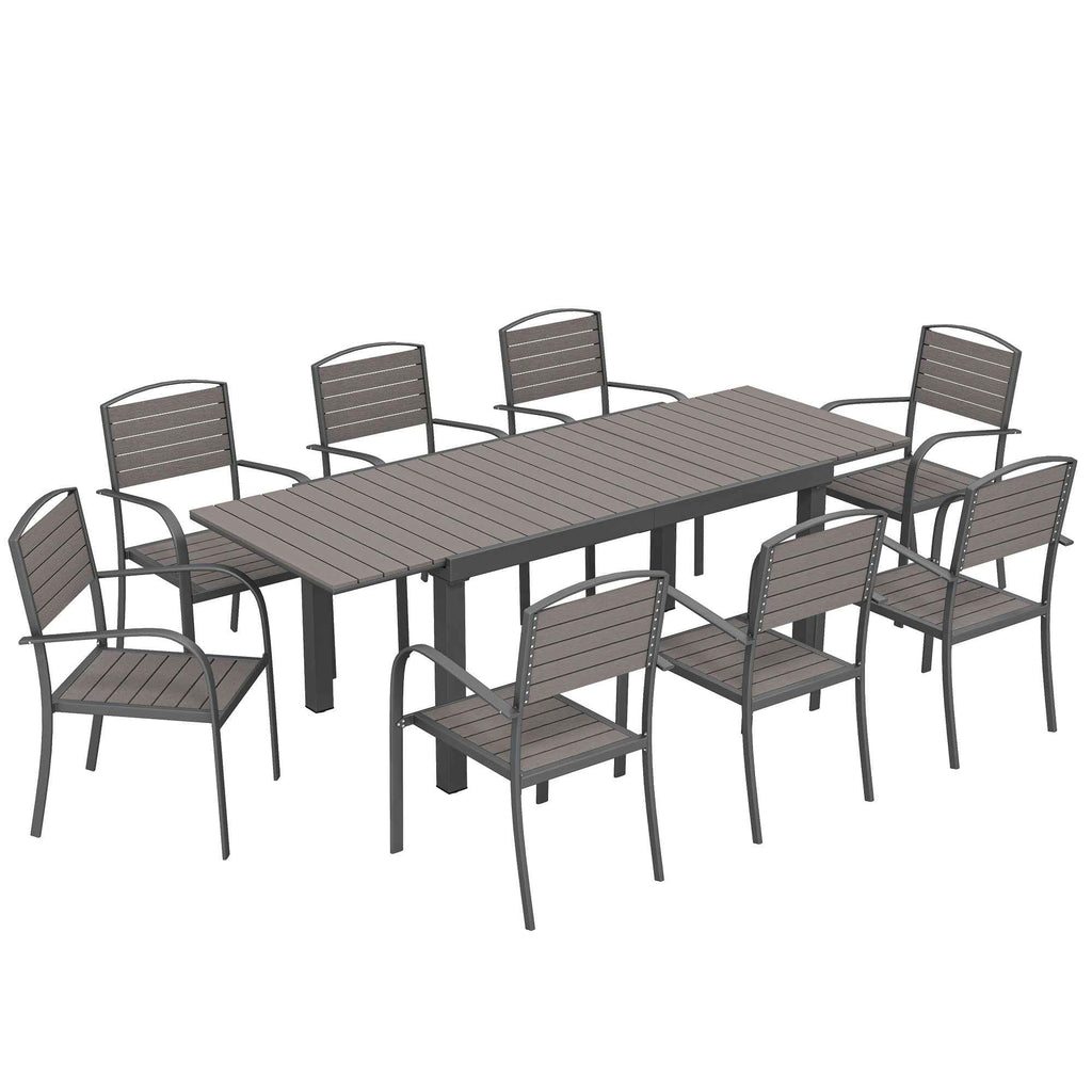 9-Piece Extendable Outdoor Dining Set, Aluminum Table, 8 Chairs, Gray