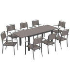 9-Piece Extendable Outdoor Dining Set, Aluminum Table, 8 Chairs, Gray