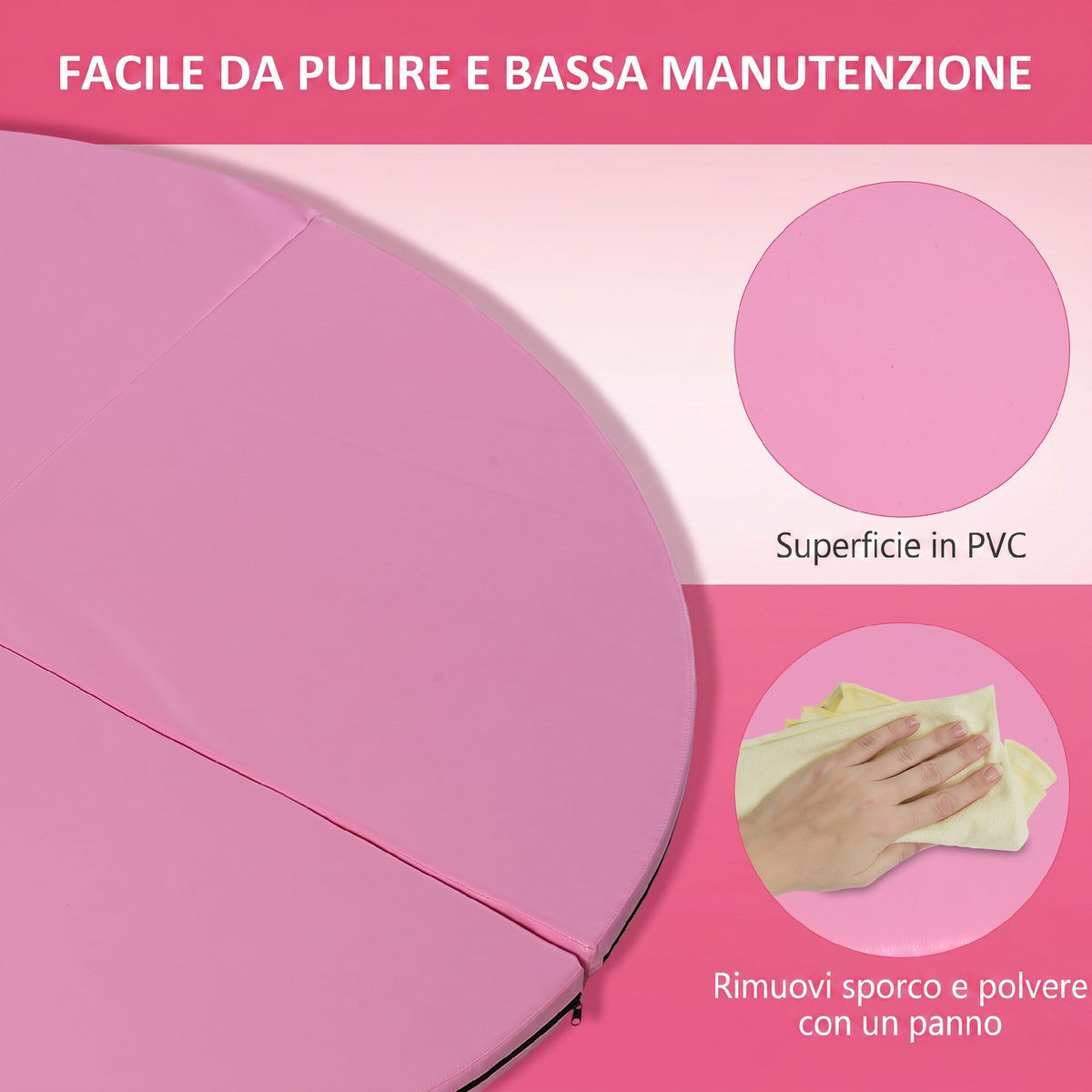 HOMCOM Non-Slip Foldable Pole Dance Mat in EPE Foam and PVC, Ø150x5cm, Pink