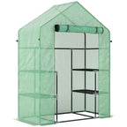 Outsunny Garden Greenhouse with 2 Shelves, 3 Levels, and Zip Entrance, Steel and PE, 142x73x195 cm, Green