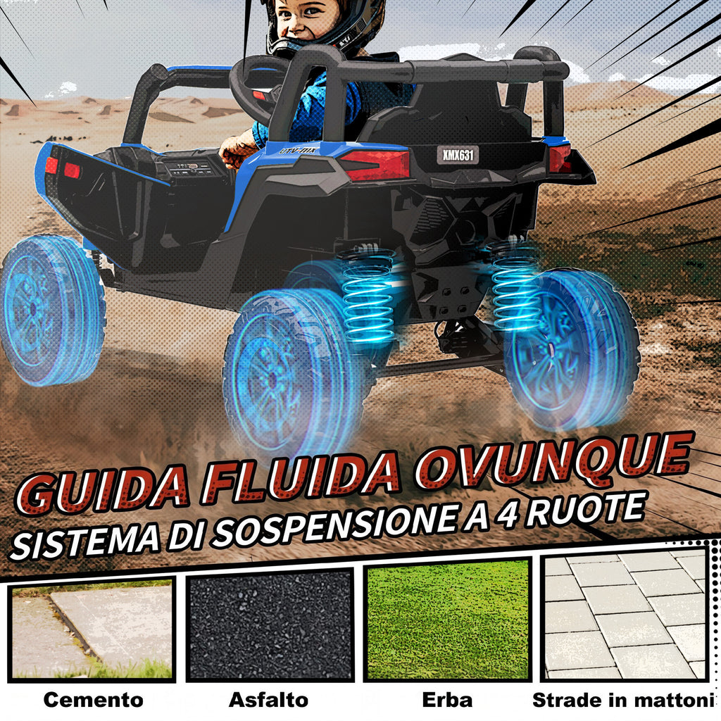 AIYAPLAY Kids Electric Ride-On UTV 12V with Seat Belt, Remote Control, Suspension, USB, 3-7 km/h, 3-5 Years, Blue