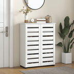 5-Tier Shoe Rack with 4 Adjustable Shelves and Slatted Doors, Wooden, 76x33Dx98 cm, White