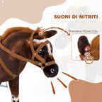 Rocking Horse for Children 2+ Years with Nitrite, Saddle and Stirrups, Plush and Metal, 85x28x60 cm, Brown