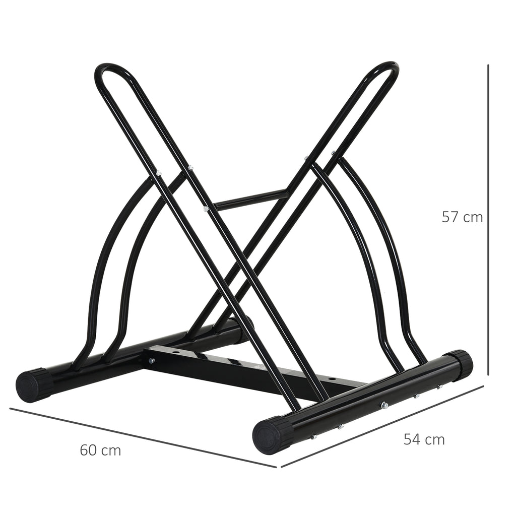 Floor-Standing Bike Rack for 2 Bikes with Tires up to 6.5 cm, Black Steel Swivel Frame, 60x54x57cm