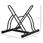 Floor-Standing Bike Rack for 2 Bikes with Tires up to 6.5 cm, Black Steel Swivel Frame, 60x54x57cm