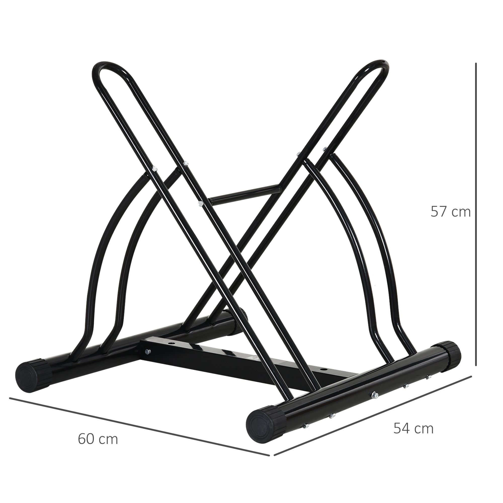 Floor-Standing Bike Rack for 2 Bikes with Tires up to 6.5 cm, Black Steel Swivel Frame, 60x54x57cm