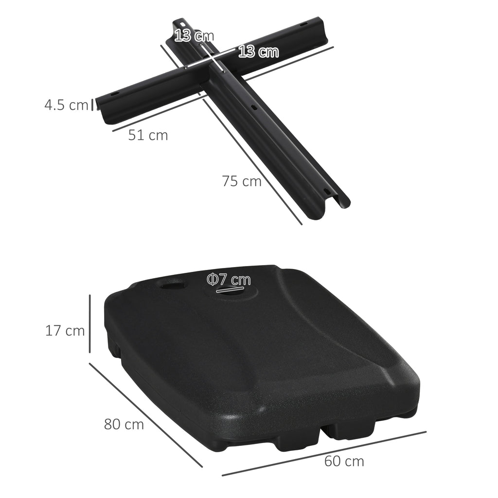 Fillable Arm Umbrella Base up to 75kg with T-Base Included, 80x60x17cm, Black