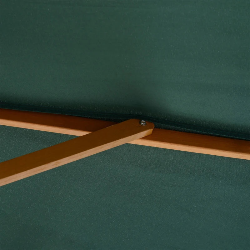 3x2.5 m Garden Umbrella with Rope Opening, 8 Ribs, in Wood and Polyester, Dark Green - Borge' Group Limited