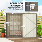 Outsunny Galvanized Steel Garden Shed with Door, 100x104x160 cm, Brown and Dark Grey