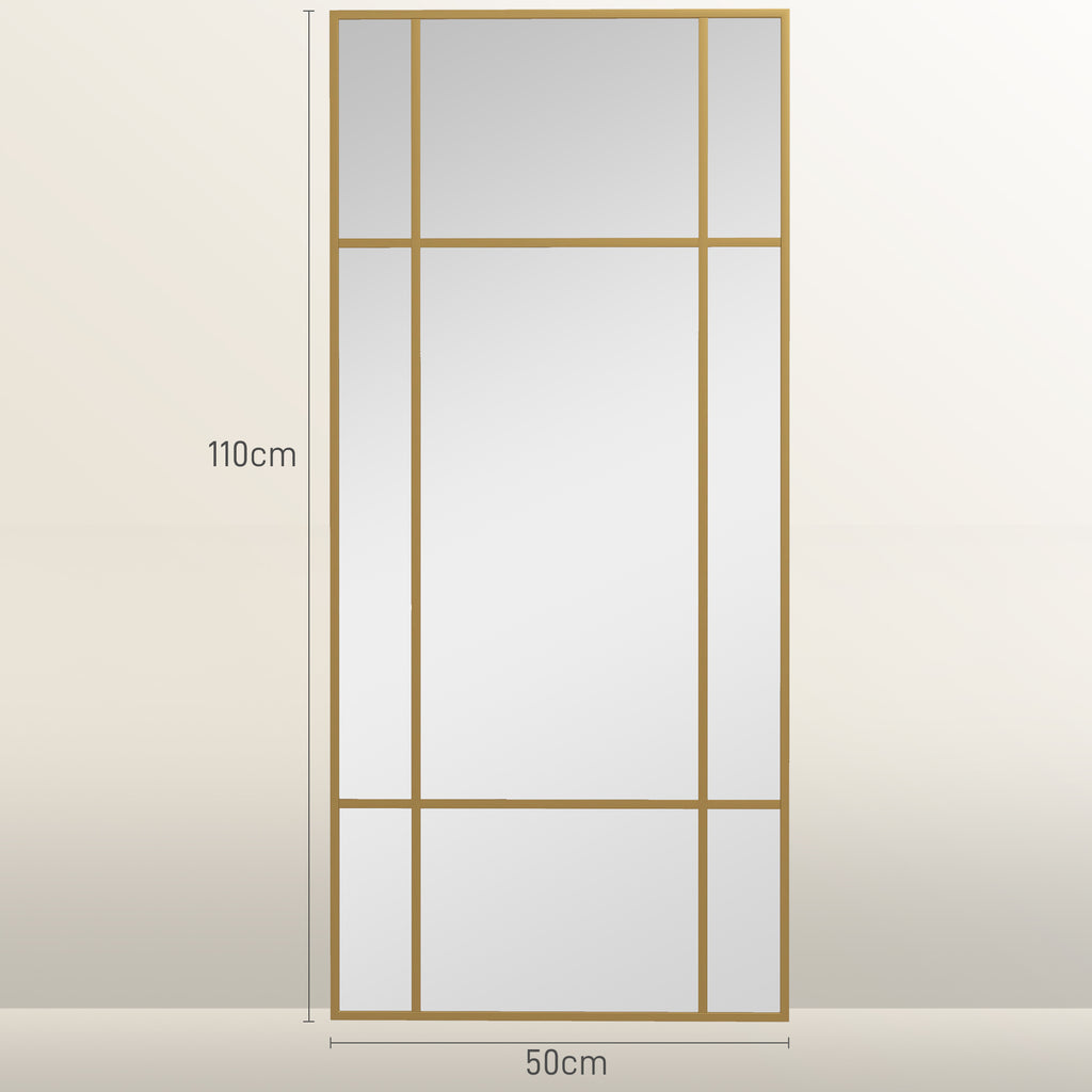 HOMCOM Window Style Wall Mirror with Vertical and Horizontal Mounting, 110x50cm, Gold - Borgè