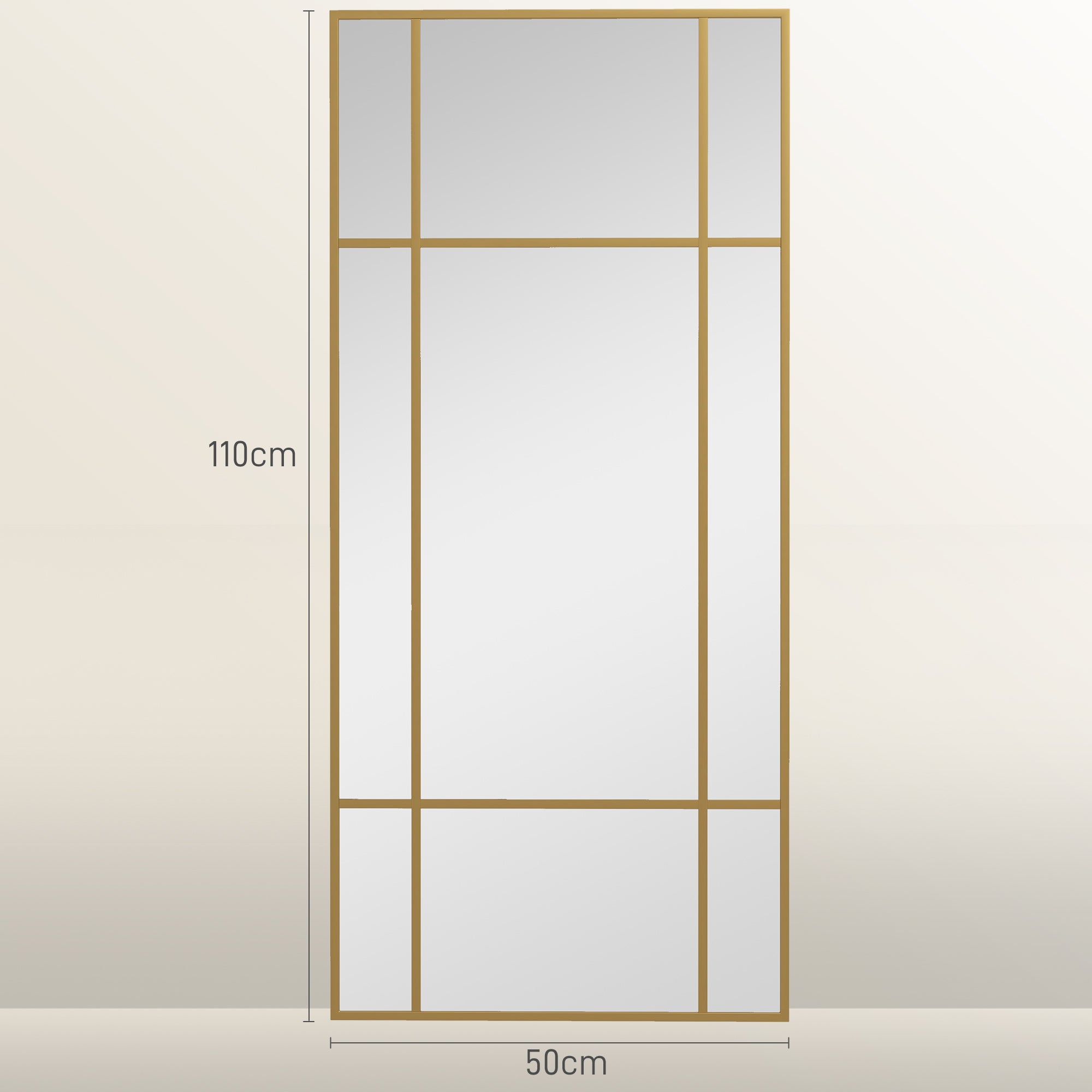 HOMCOM Window Style Wall Mirror with Vertical and Horizontal Mounting, 110x50cm, Gold - Borgè