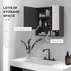 kleankin Cabinet with 2-Door Bathroom Mirror and Adjustable Wooden Shelves, 55x17x55cm, Gray - Borgè