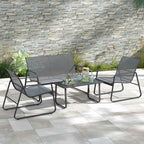 Outsunny 4-Piece Outdoor Set with Coffee Table, 2-Seater Bench and 2 Chairs, in Metal and Light Grey Texteline