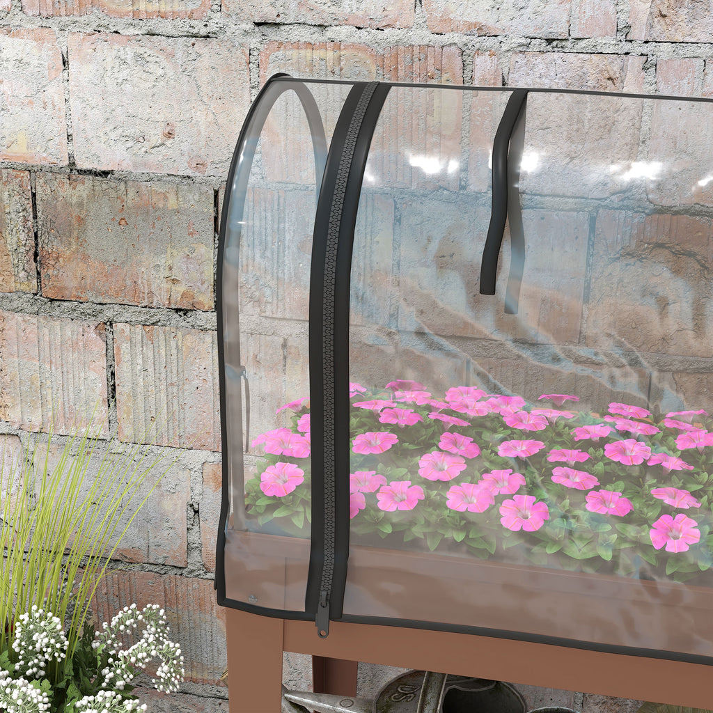 Raised Planter with Mini Greenhouse for Plants, Wheels and Shelf, 80x40x120cm, Brown - Borgè